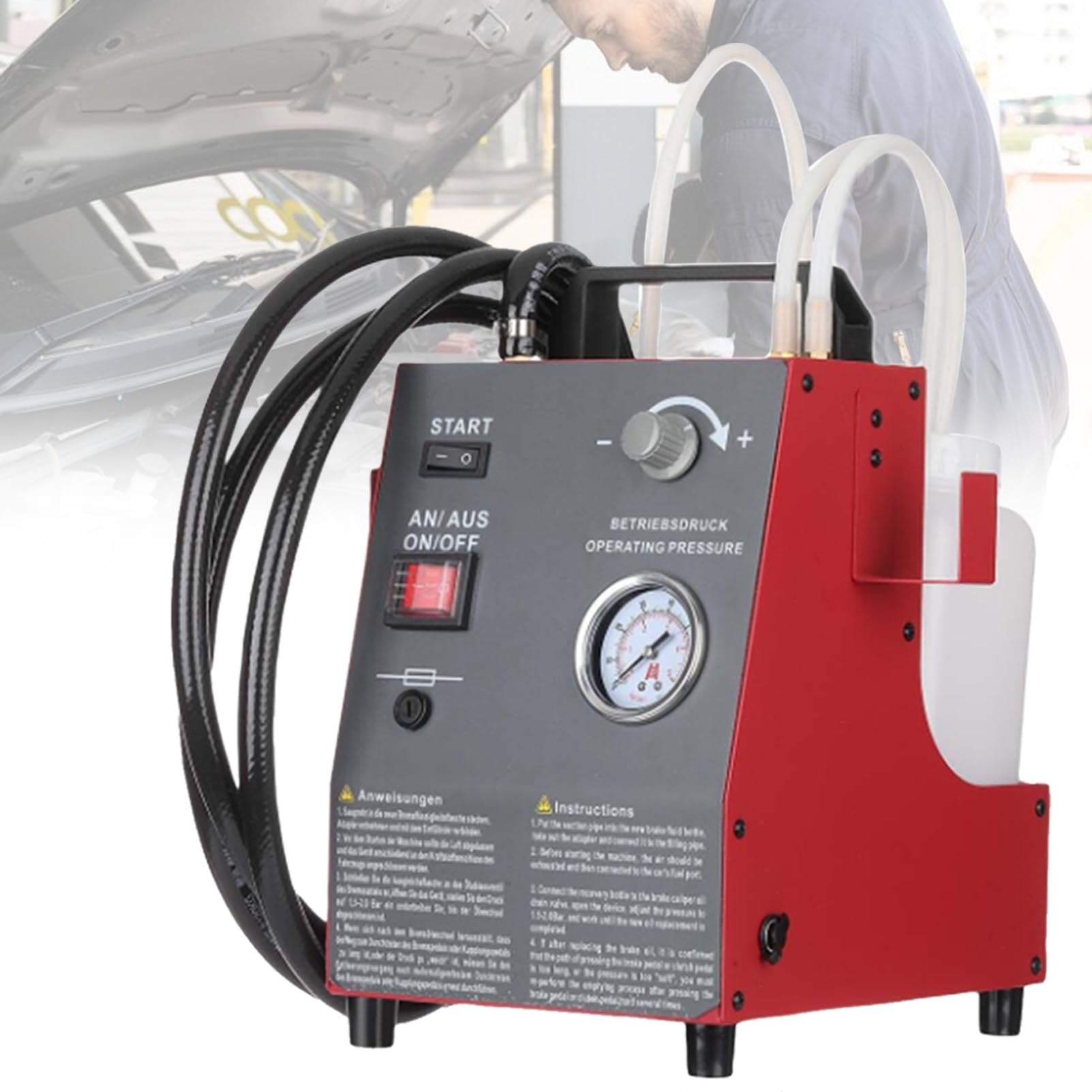 ZMJGLL Automatic Brake Bleeder Kit,Pulse Brake Fluid Exchanger,Easy One-Person Brake Fluid Pump for Car Maintenance,Efficient Brake Bleeding,Anti-Backflow (Red PackageA)