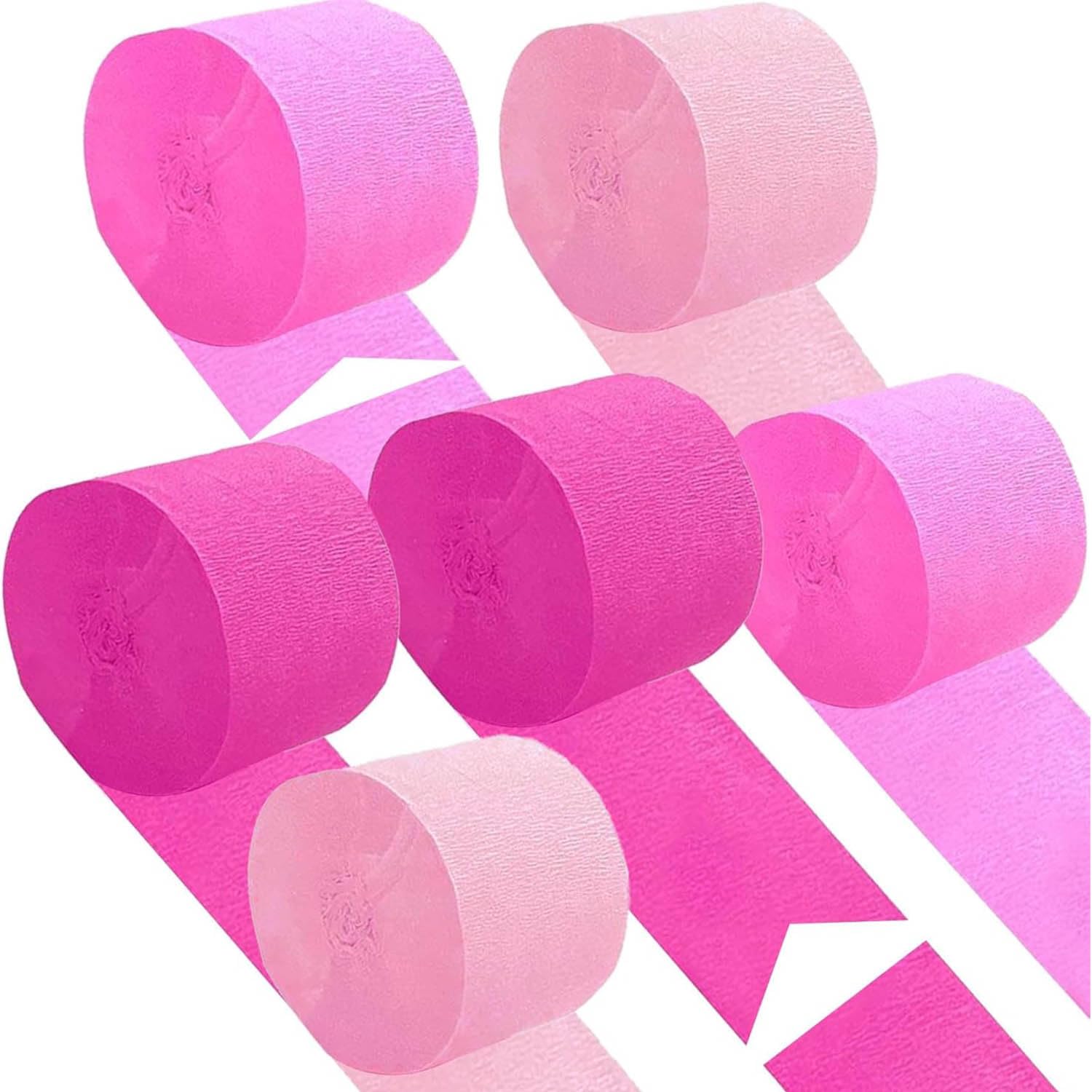 KUNYYI Pink Crepe Paper 6 Pcs Streamers for Party Decorations, Birthday Wedding DIY Crafts, Gift Wrapping Supplies