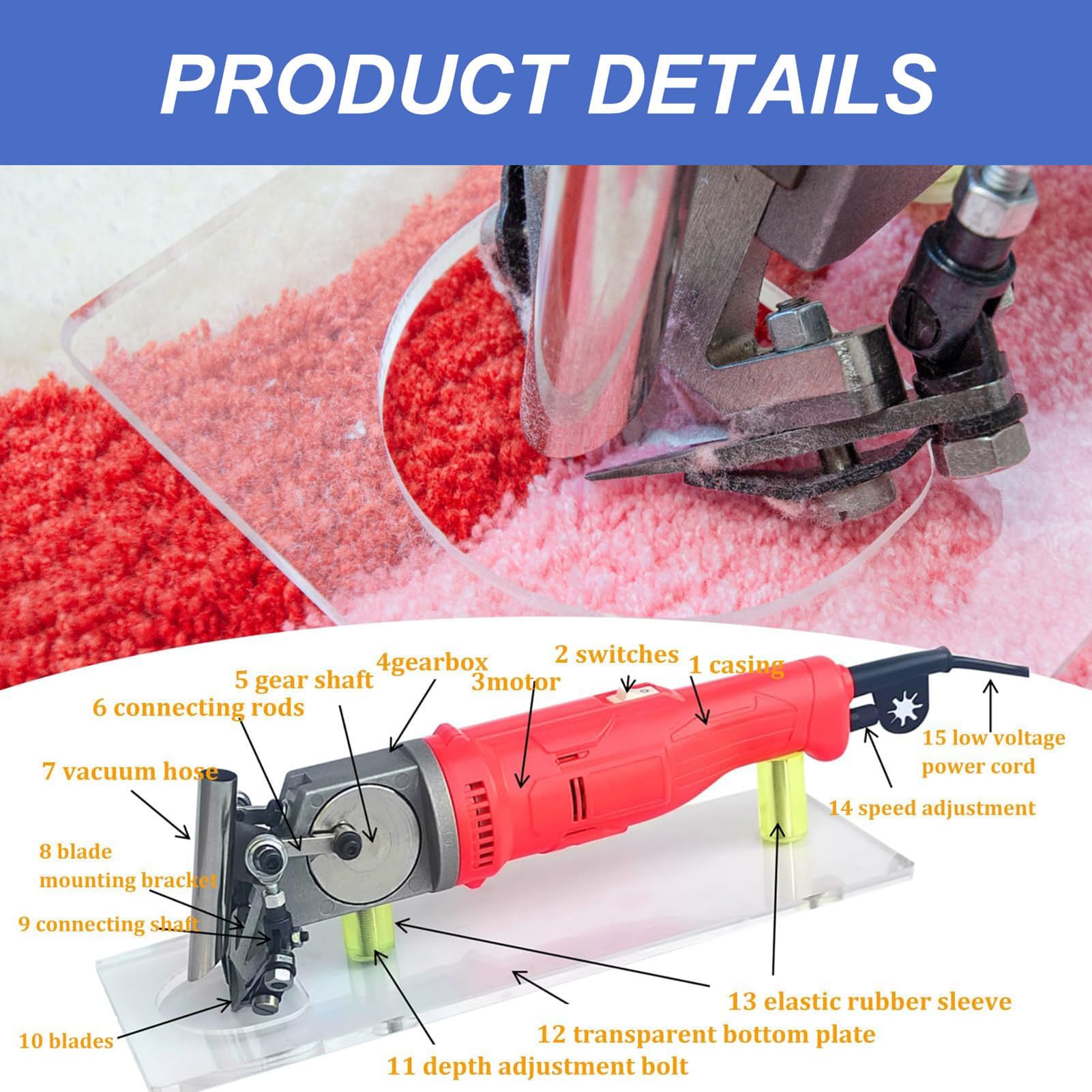Mothdust Maquina Tallar Alfombras 120W Forma en V Recortador Tufting