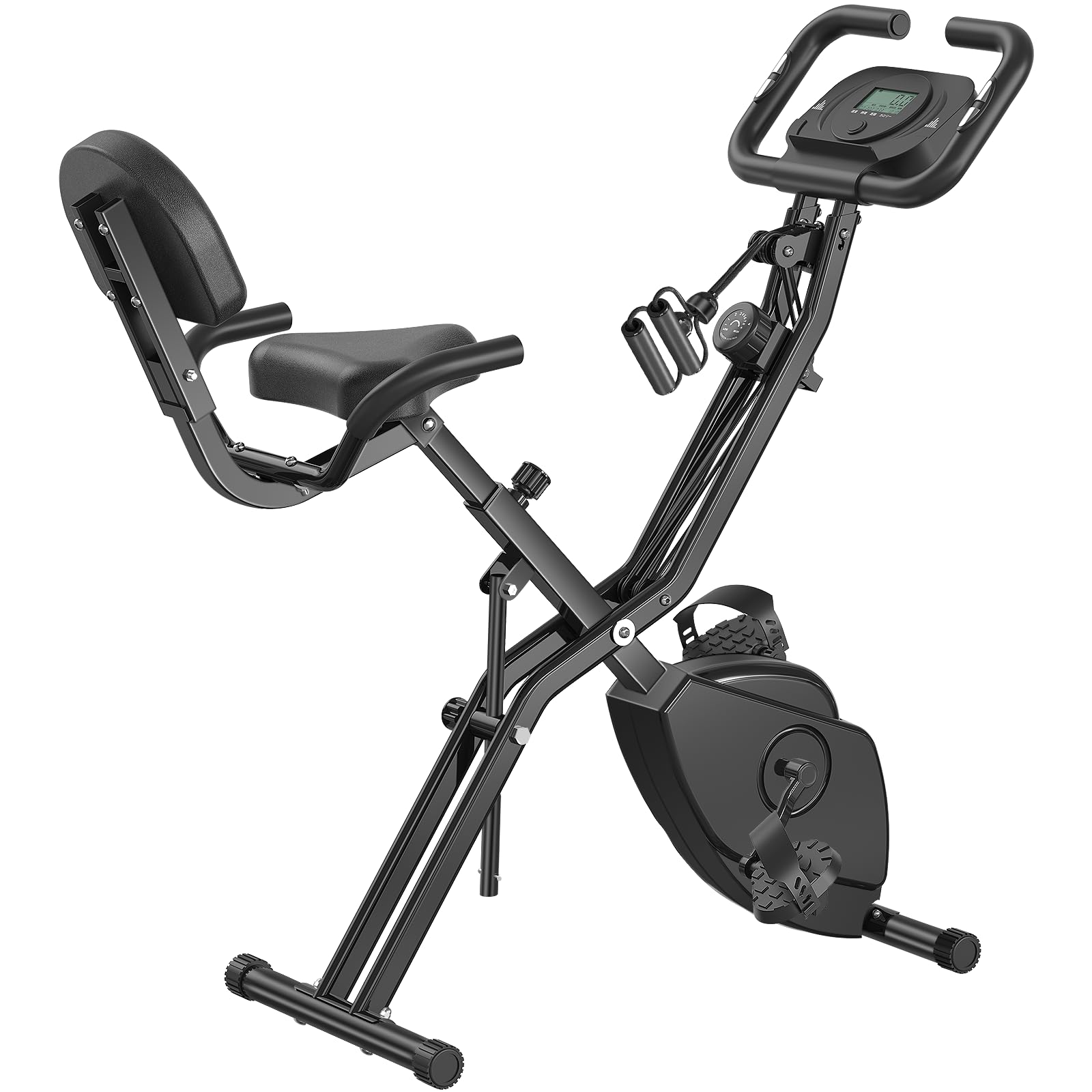 Healfith Fitness Bike, Training Bike, Quiet, 8 Load Levels, Foldable, Compact Storage, Lightweight, Tablet Tray Included, Accessory Holder, Easy Assembly, Black