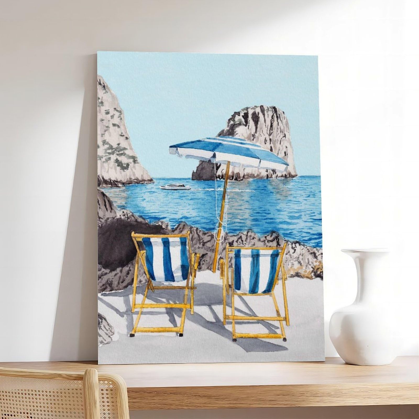 Paesaggio ad acquerello, decorazione costiera italiana, poster su tela, decorazione per camera da letto, ufficio, stanza, regalo, 61 cm L x 91,4 cm W