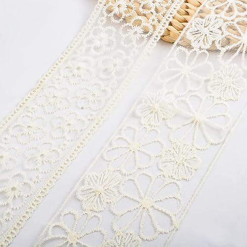 URROMA Cinta bordada beige, 2 estilos con patrón floral de malla de encaje, apliques de costura para ropa, cortinas, decoración de caminos de mesa, disponible en Yaxa Venezuela