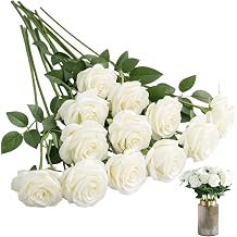12PCS White Roses, Artificial Rose Flowers