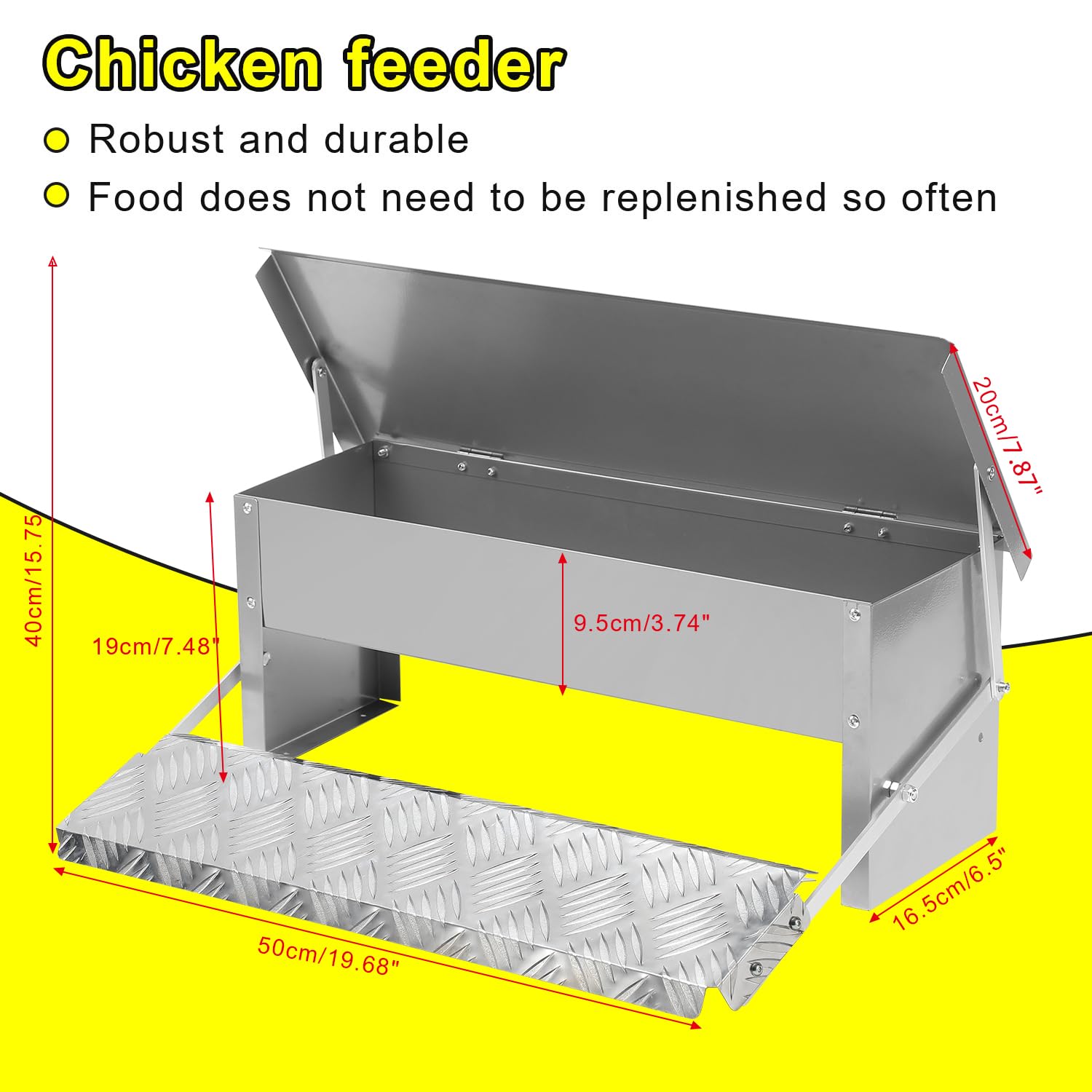 BREUAILY Mangiatoia Automatica Per Pollo 4.5kg – Acciaio Inox, Antispruzzo, Per Galline, Anatre E Oche, Rosso