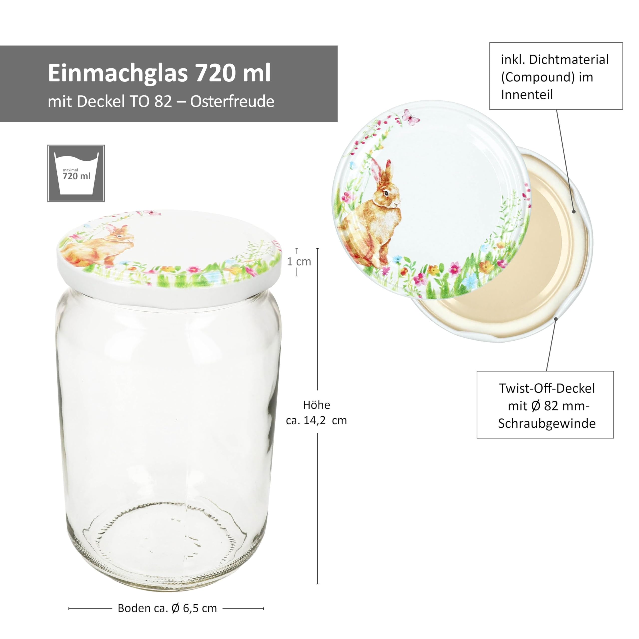MamboCat Zestaw 24 słoików 720 ml z zakręcanymi pokrywkami, wielkanocna radość, zajęcy, kwiaty i Wielkanoc, zeszyt z przepisem na cukier diamentowy, słoiki do przechowywania
