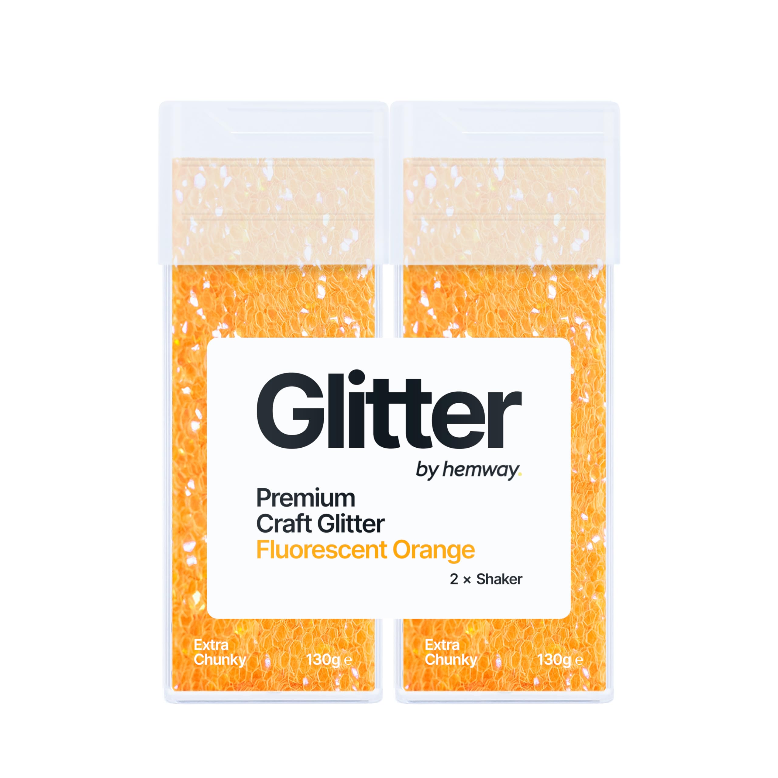 Hemway Glitter Shaker Fluorescent Orange 130g x2 Pack Extra Chunky, Craft Glitter Shakers for Resin & Epoxy Crafts