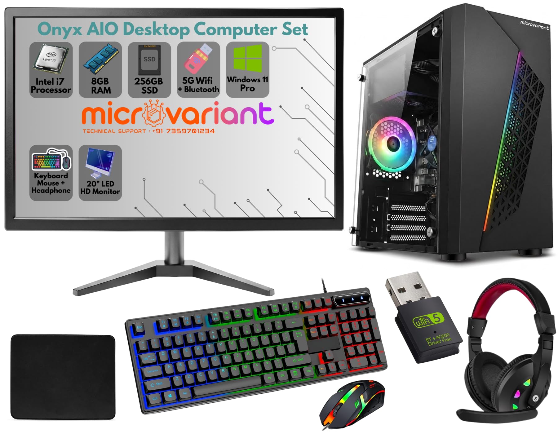 Onyx AIO Desktop Computer Set | Core i7-6th Gen | 8GB RAM | 256GB SSD | 20" Monitor | RGB Keyboard-Mouse | Headphone | 5G WiFi + BT Dongle | HD Graphics | Windows 11 Pro-image-27