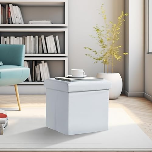 Miniatura 2 de VECELO Otomana de almacenamiento, reposapiés, otomana plegable, pequeño cubo cuadrado para sala de estar, sala de servicio, entrada, soporta hasta