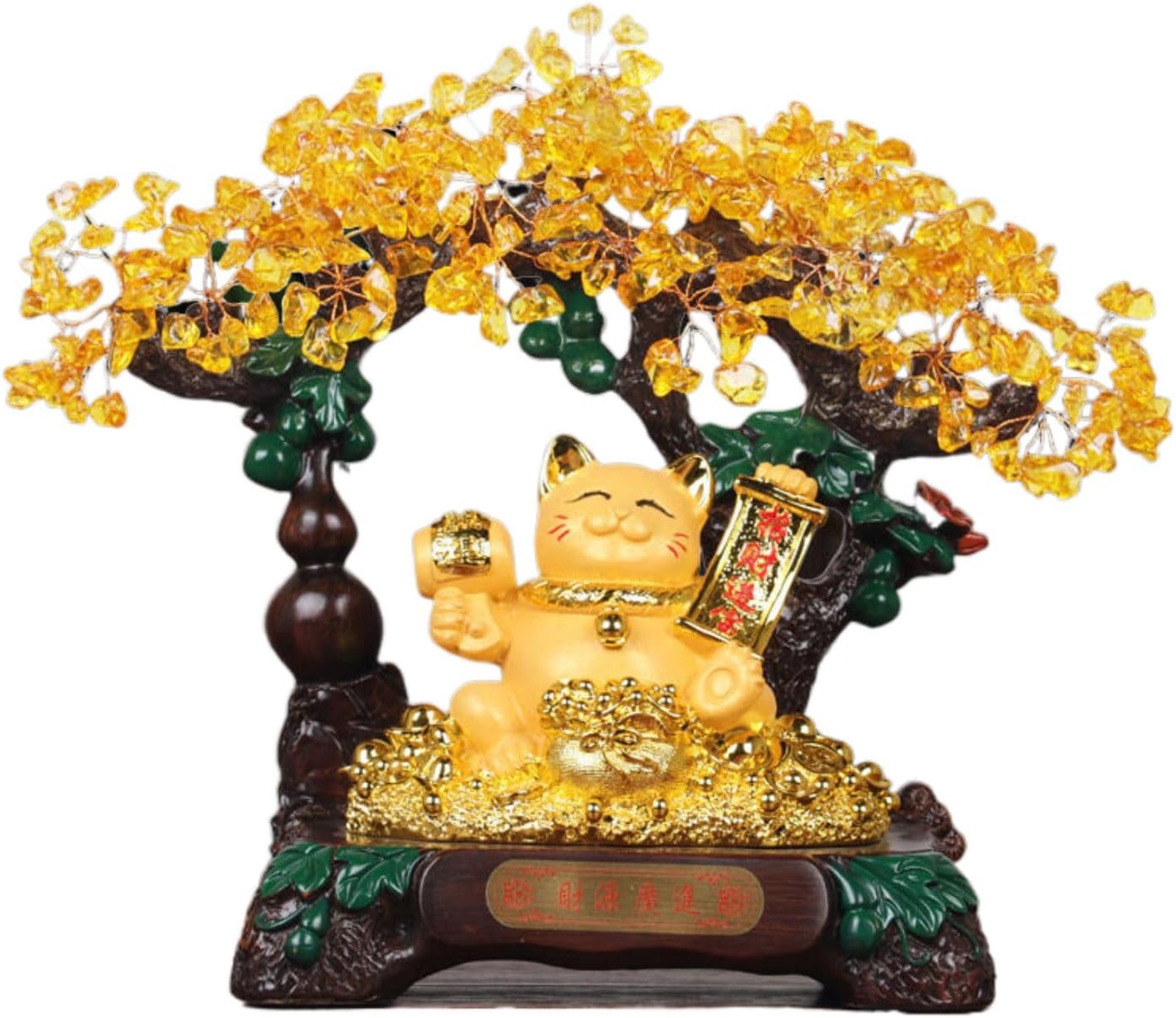 黄水晶发财树招财猫摆件 Feng Shui Figurine Home Office Decor Chinese Gifts 客厅酒柜收银台装饰品店铺乔迁开业礼物 8442