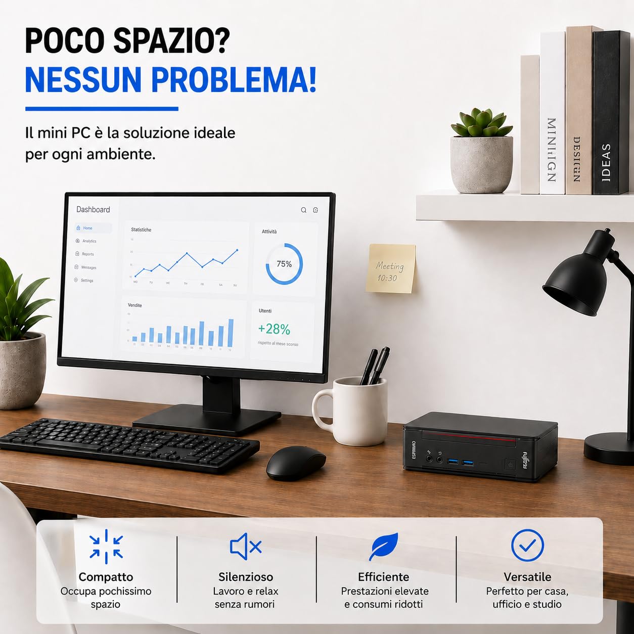 Fujitsu Mini pc Esprimo Q • Intel Core i3 6100T • 8GB Ram • 256 GB Ssd • ingresso USB • WIFI • windows 11 pro + office 365 (ricondizionato)