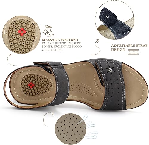 Miniatura 2 de JABASIC Sandalias cómodas para mujer, sandalias ortopédicas para caminar, sandalias ortopédicas con soporte para el arco