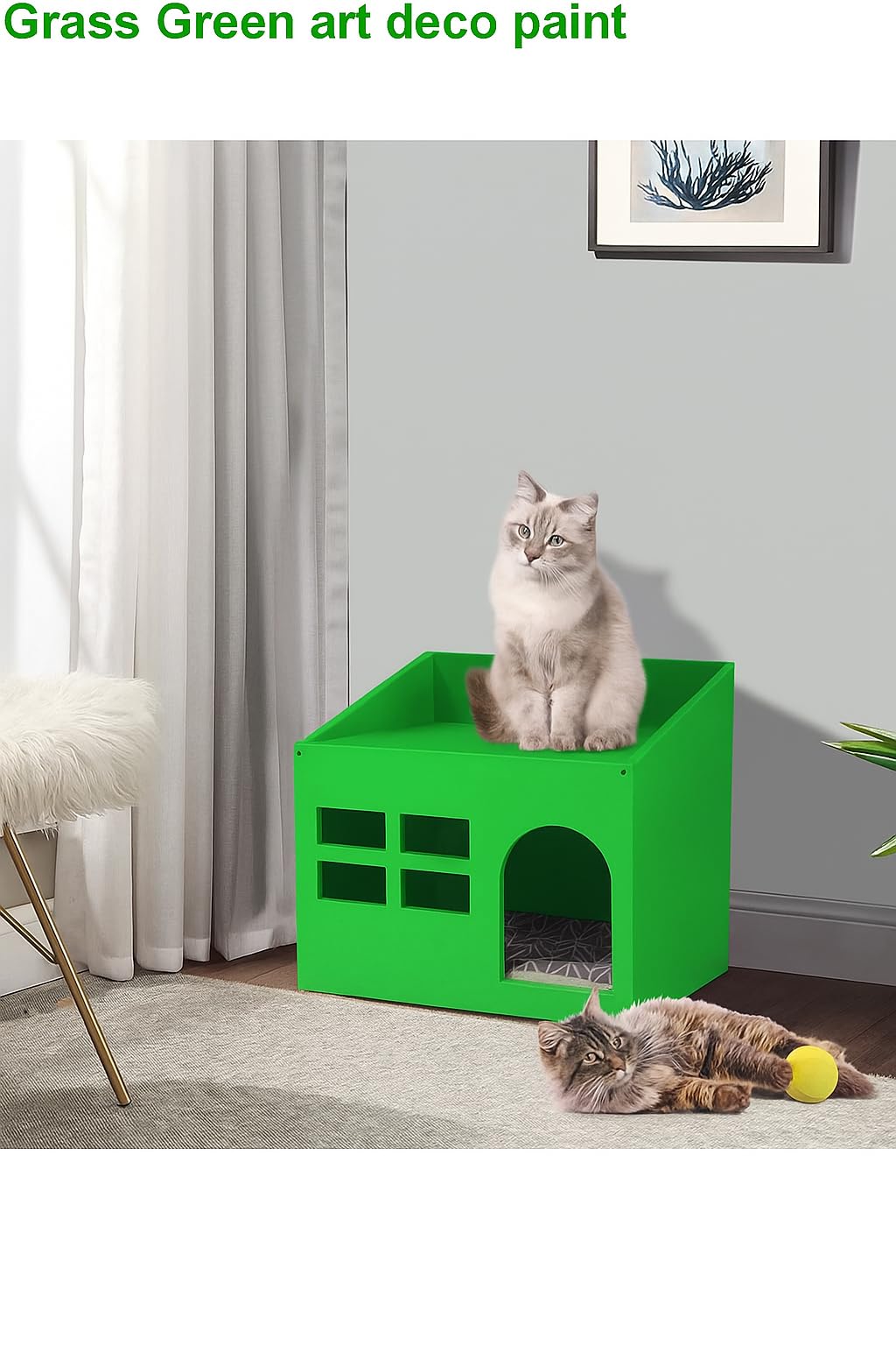 Sabri SHOPEE Wooden Cat House for Indoor Cats, Premium Durable Pet Shelter, Modern Design with Multiple Entry Points Cat Kittens & Small Pets Home Indoor Shelter (Green, Box Style Cat House) 2