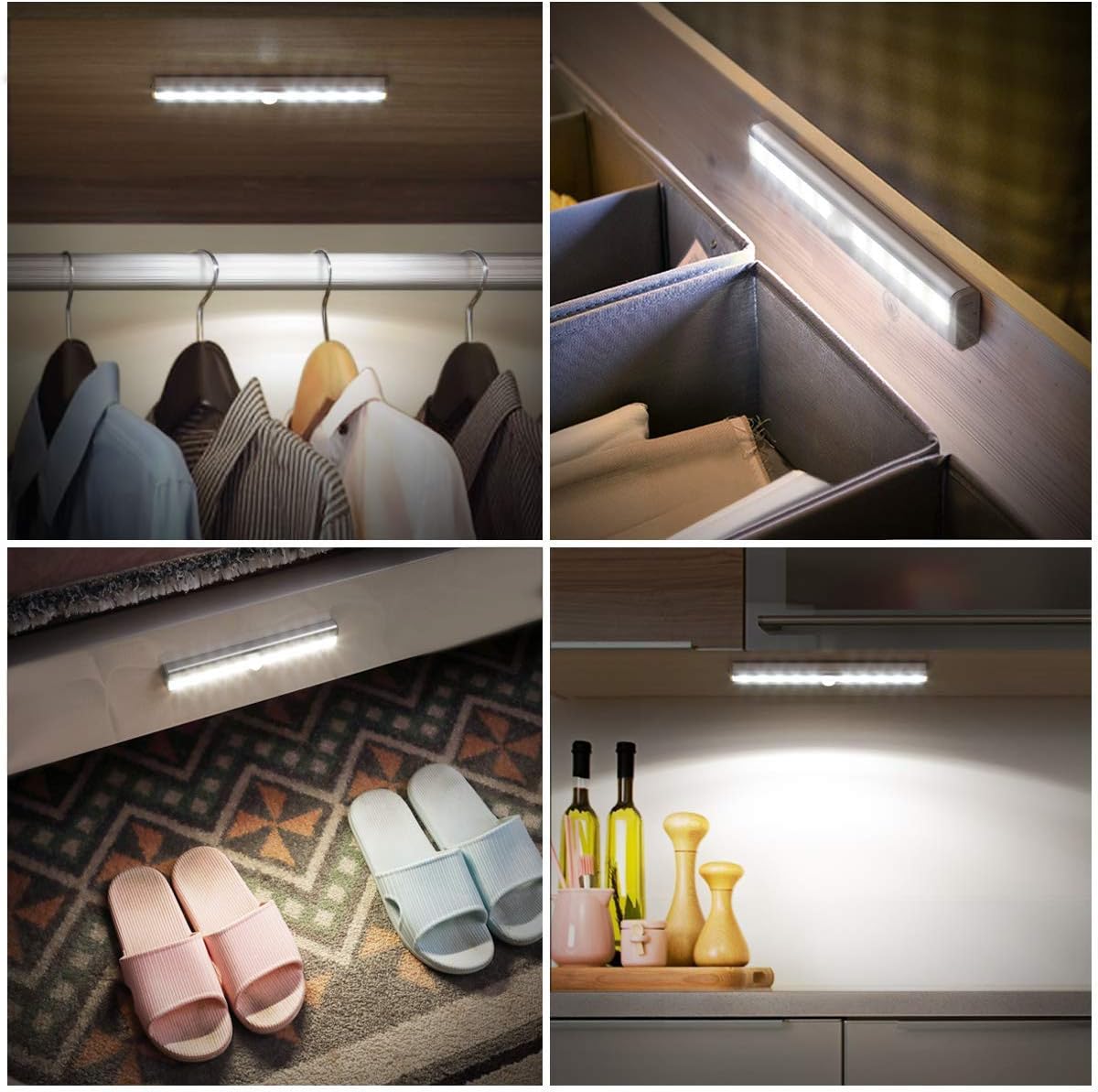 AMIR (Upgraded Version) Motion Sensor Lights, Battery-Powered LED Night Lights, Stick-Anywhere Closet Lights Stair Lights, Wall Lights for Hallway, Bathroom, Bedroom, Kitchen etc. (White - Pack of 3)
