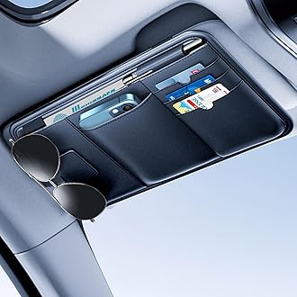 Tmengdao Car Visor Organizer, Premium Leather Sunglasses & Card Holder for Cars, Registration/Insurance Slot, Credit Card Pockets, Automotive Interior Organizer for Car Sun Visor (Black Leather)
