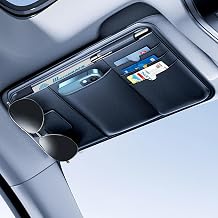 Car Visor Organizer, Premium Leather Sunglasses & Card Holder for Cars, Registration/Insurance Slot, Credit Card Pockets, Automotive Interior Organizer for Car Sun Visor Black Leather