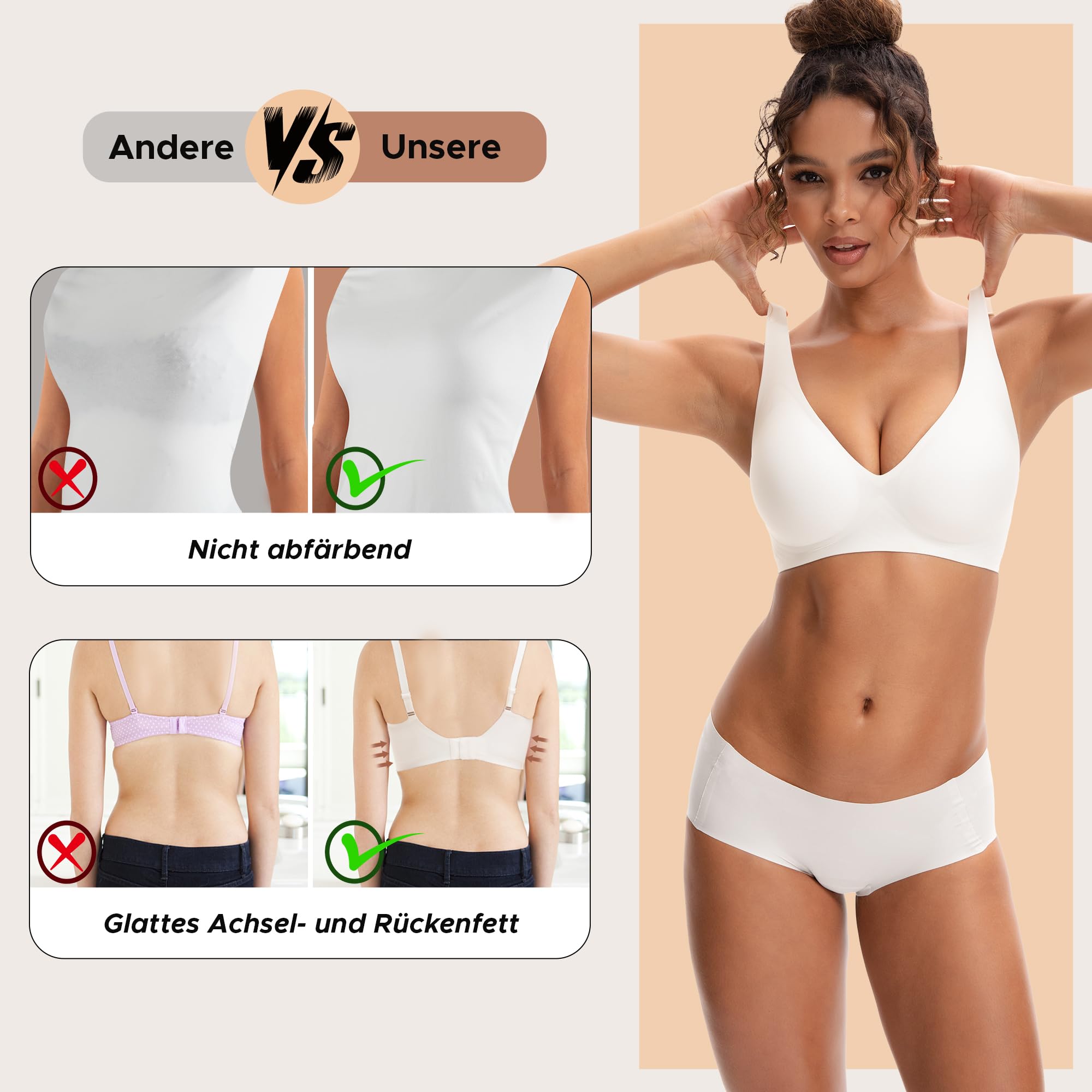 INNERSY Reggiseno Senza Ferretto Invisibile Push Up Reggiseni Donna Basic Scollo a V Intimo Comodo