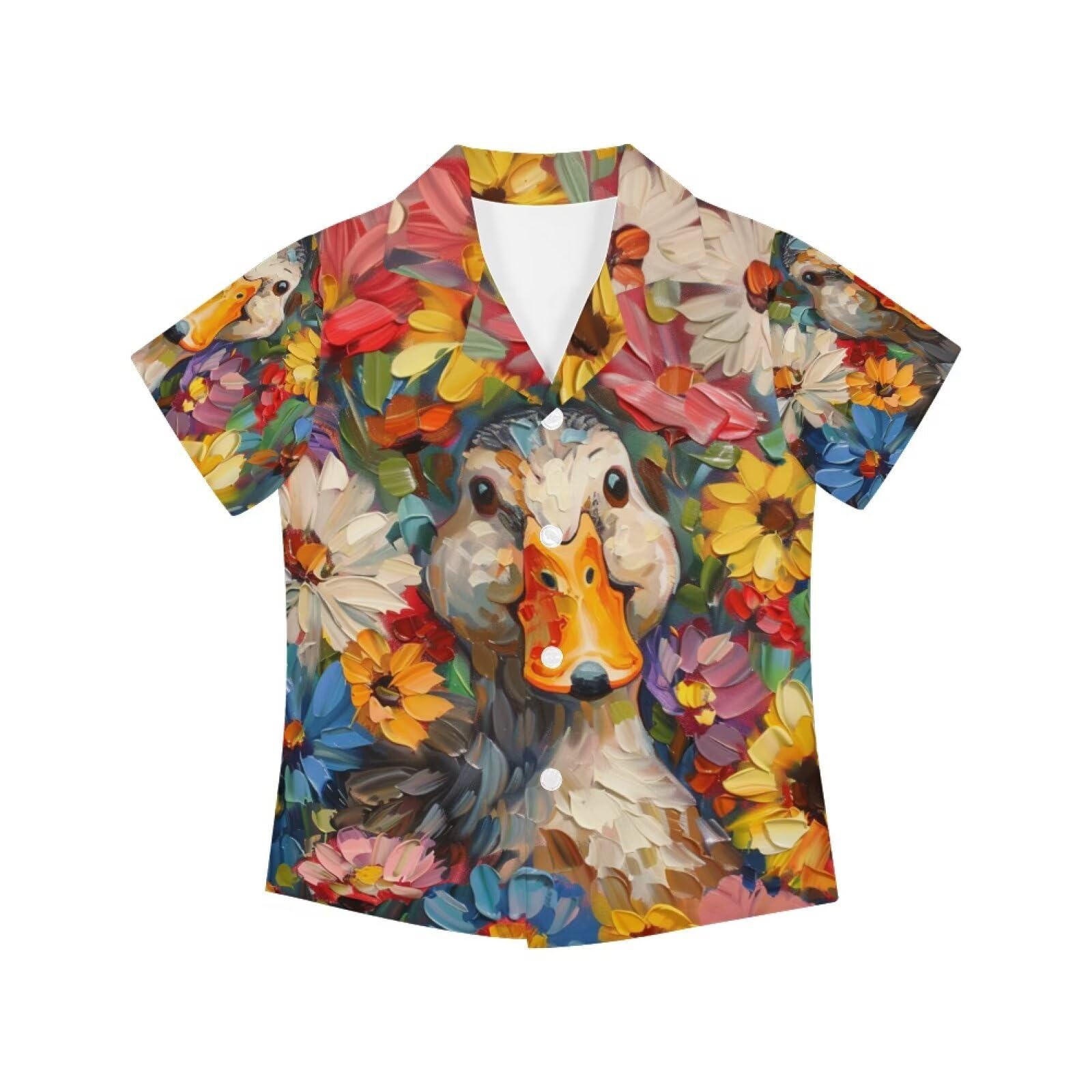 PinUp Angel Funky Casual Hawaiian Shirt Kids Boys Girls Art Oil Painting Animal Pattern Short Sleeve Unisex Beach Shirt