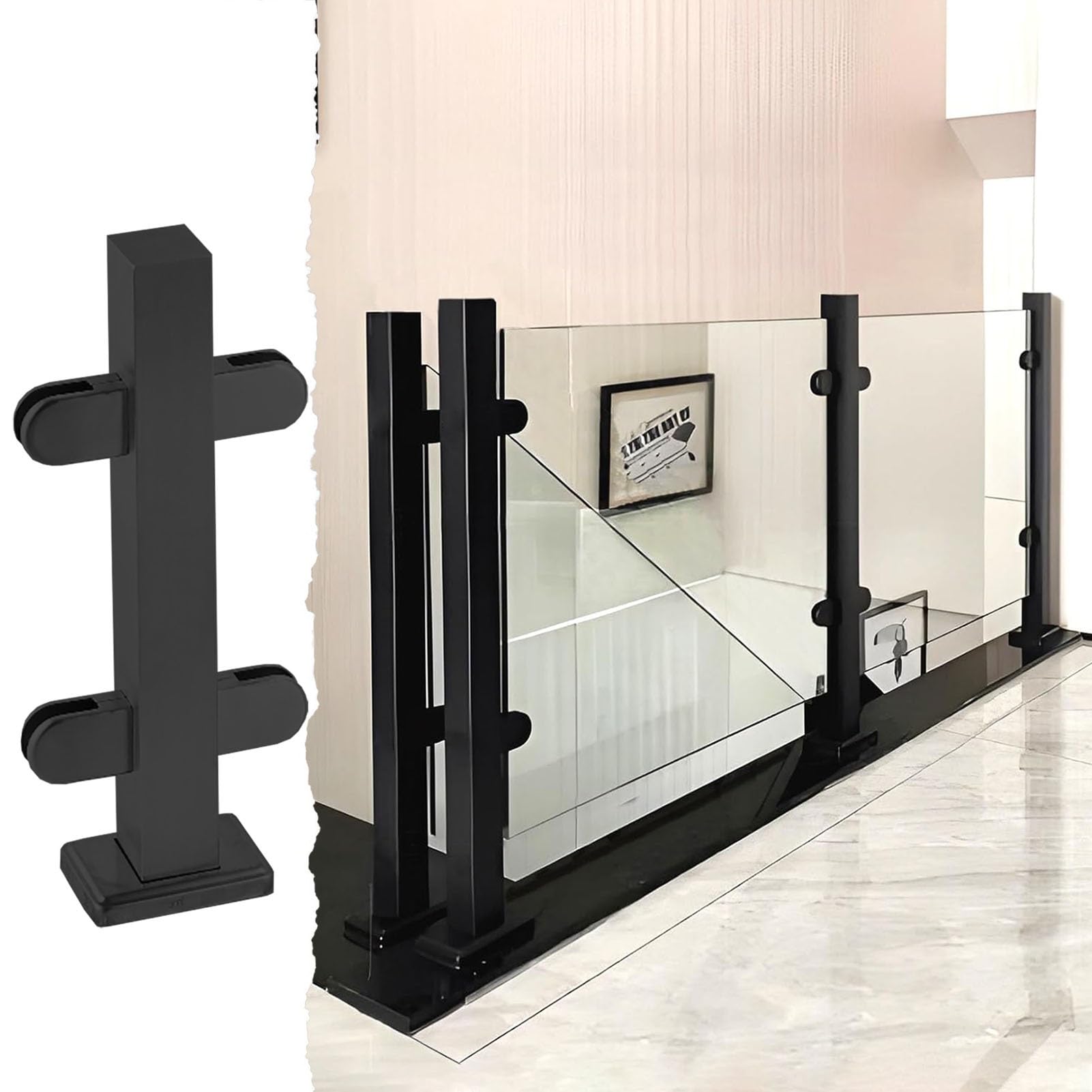 MESCXTY 24in - 47in Glass Railing Post with Clamp, Balustrade Posts Kit for Outdoor Indoor Stairs, Stainless-steel Panels Clamp Guardrail System (Color : Black Mid, Size H-95cm/37.4")