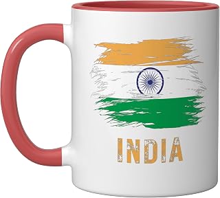 India Independence Day August 15 Republic Day Indian Ceramic Mug, Red/White