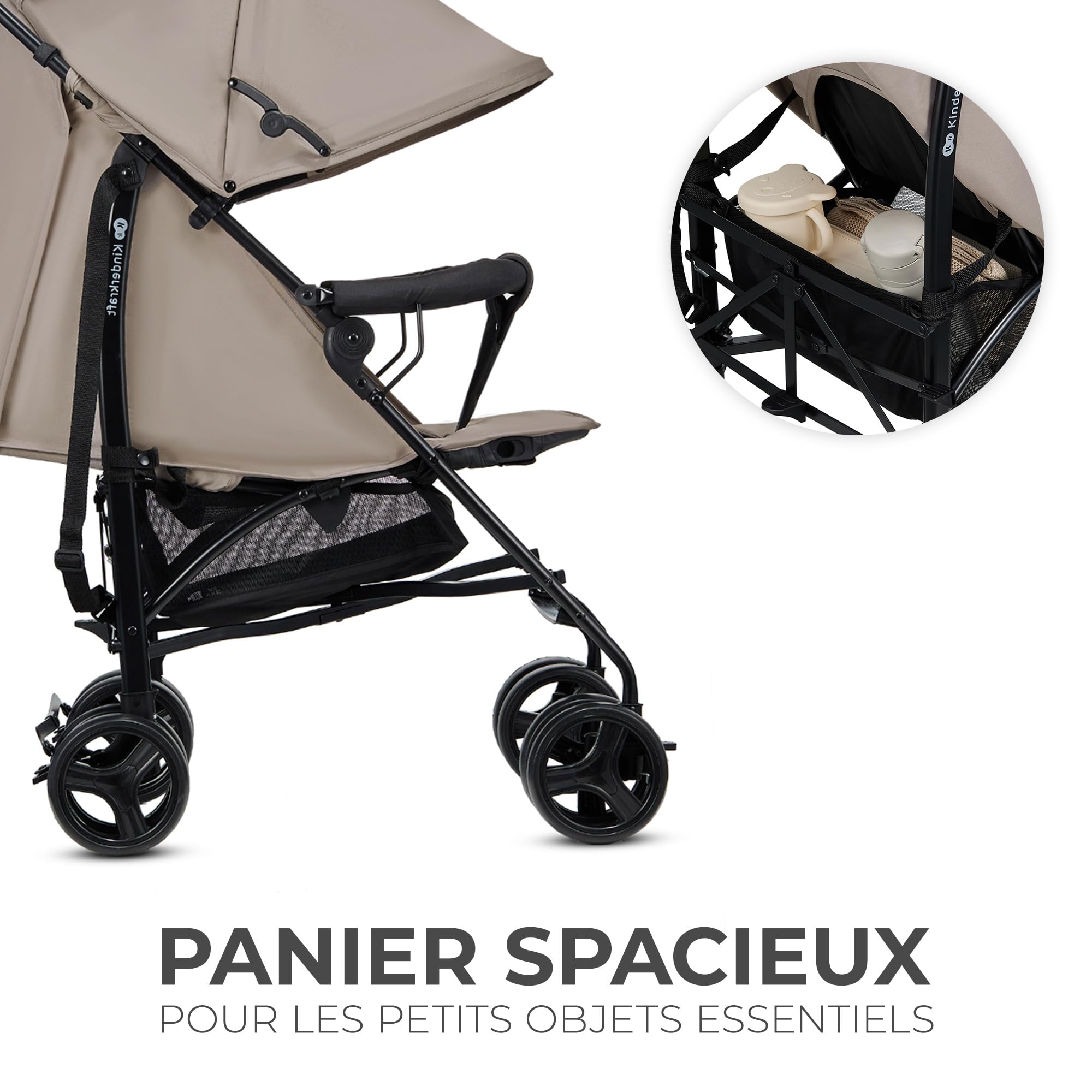 Kinderkraft TIK Poussette Légère, Ne Pèse Que 6,5 kg, Poussette De Voyage, Facile À Pince, Dossier Réglable En Position Allongée, De La 6 Mois, poids maximum jusqu'à 17kg, Beige