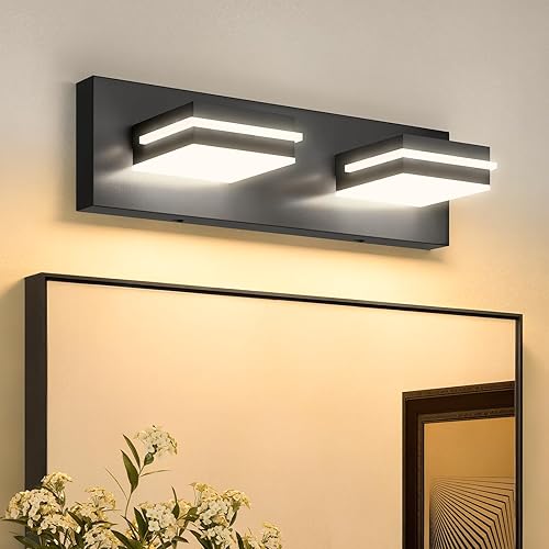 VOLISUN 5CCT - Lámparas de baño regulables sobre el espejo, modernas lámparas de tocador de baño, cabezal giratorio de 360°, luces LED negras para