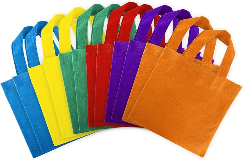 Super Z Outlet Bolsas de regalo para fiestas, de tela sólida y colorida, en blanco, con asas, para regalos de cumpleaños, refrigerios, decoración, artes y manualidades, suministros para eventos (paquete de 12) (8 pulgadas)