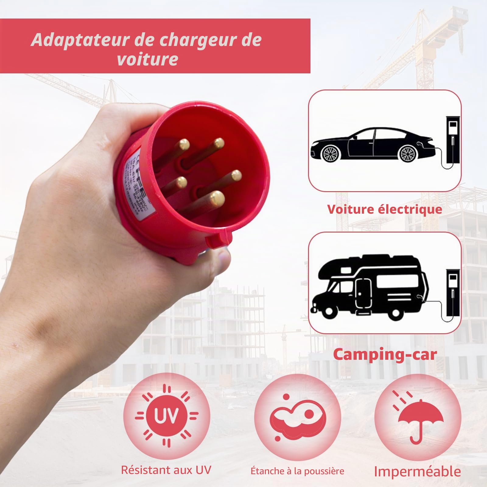 Adaptateur CEE - Répartiteur de courant fort - 400 V - 16 A - Fiche vers 3 x 230 V - Câble d'extension - Câble adaptateur CEE de camping avec couvercle rabattable et prise de terre - Pour caravane