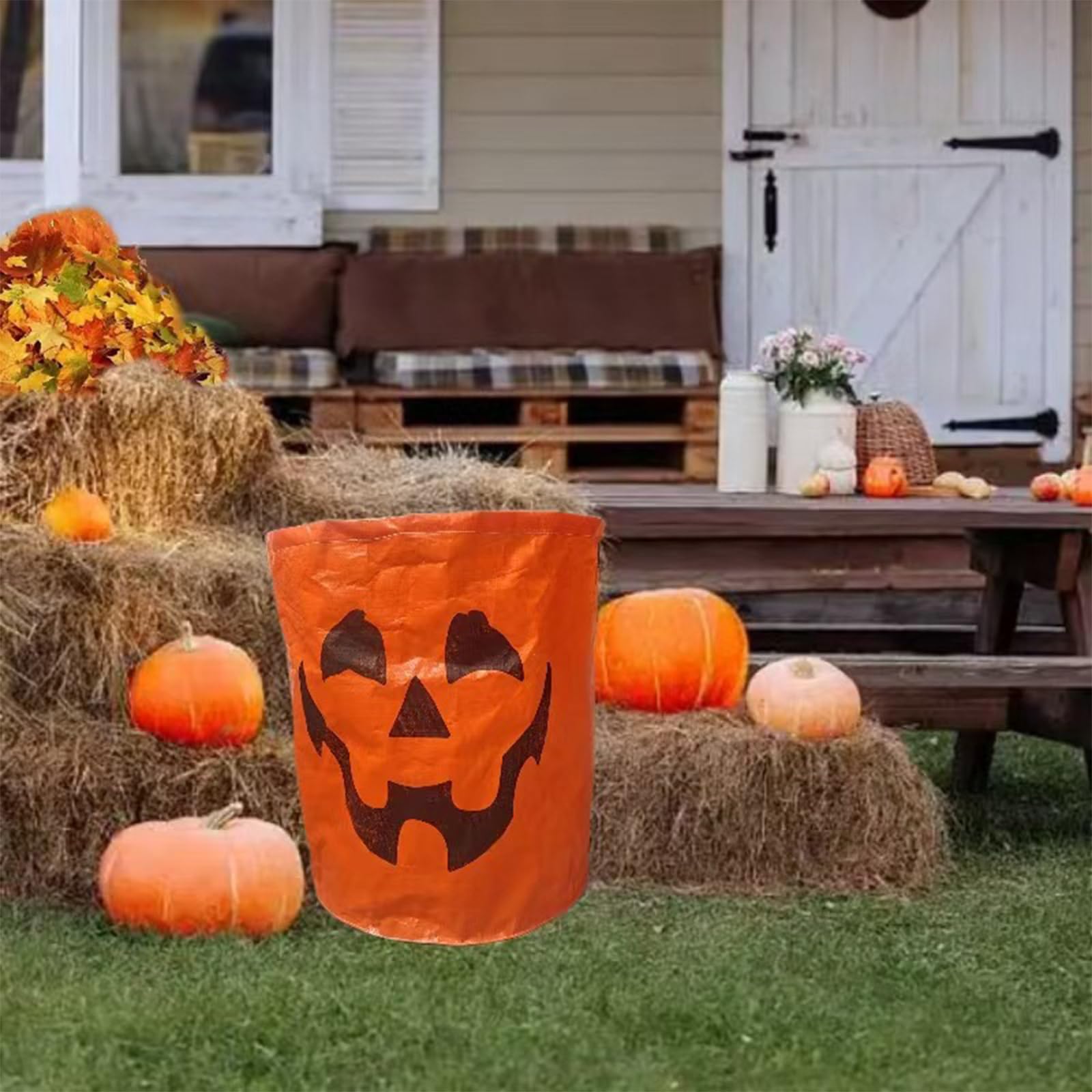 Bolsa grande impermeable de calabaza de Halloween de 60 L para recogida y almacenamiento de residuos de jardín, 45 x 38 cm, bolsa de basura de jardín de gran capacidad