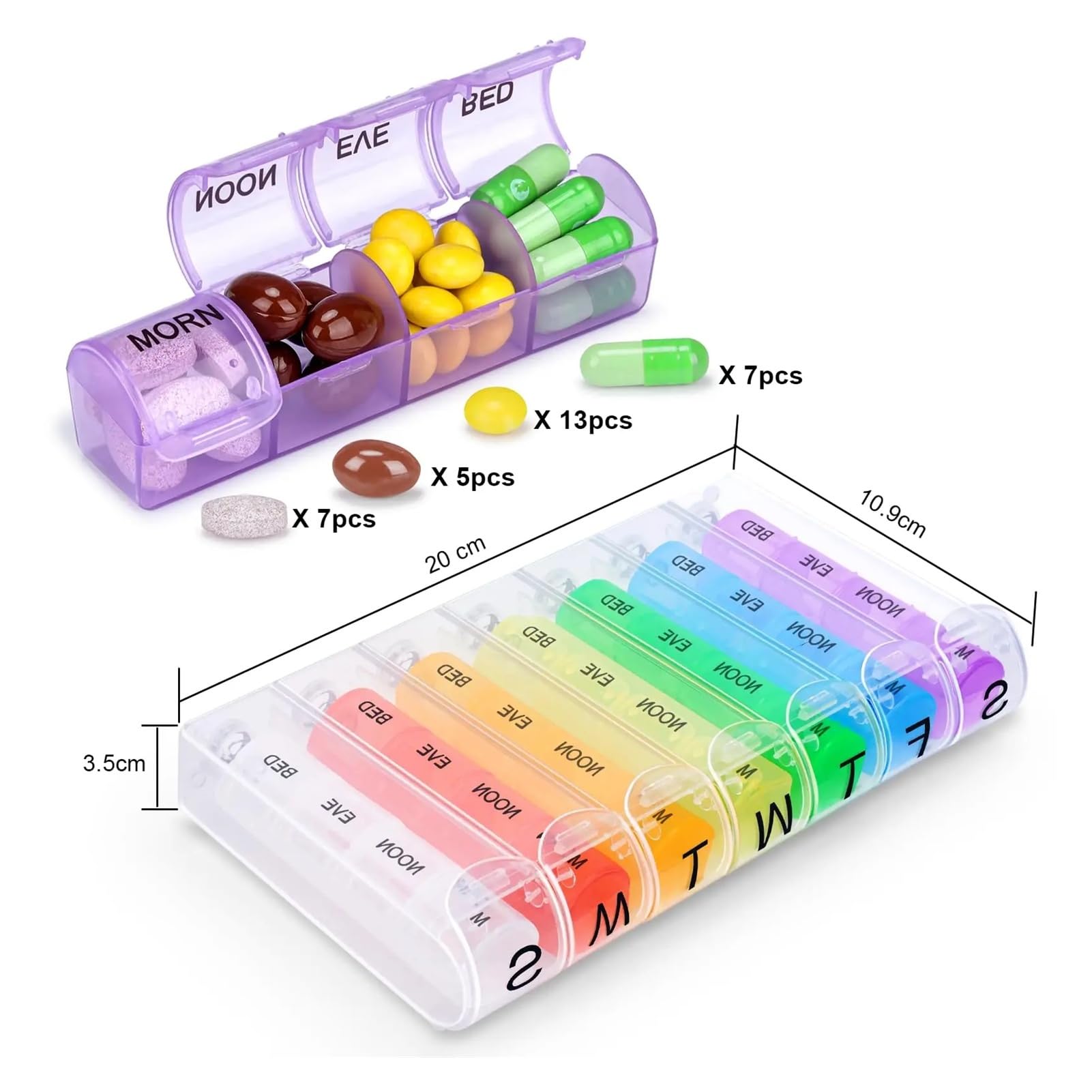 Caja de medicamentos semanal Pastillero de 7 días, 4 tomas diarias, pastillero semanal, organizador viaje con 28 compartimentos