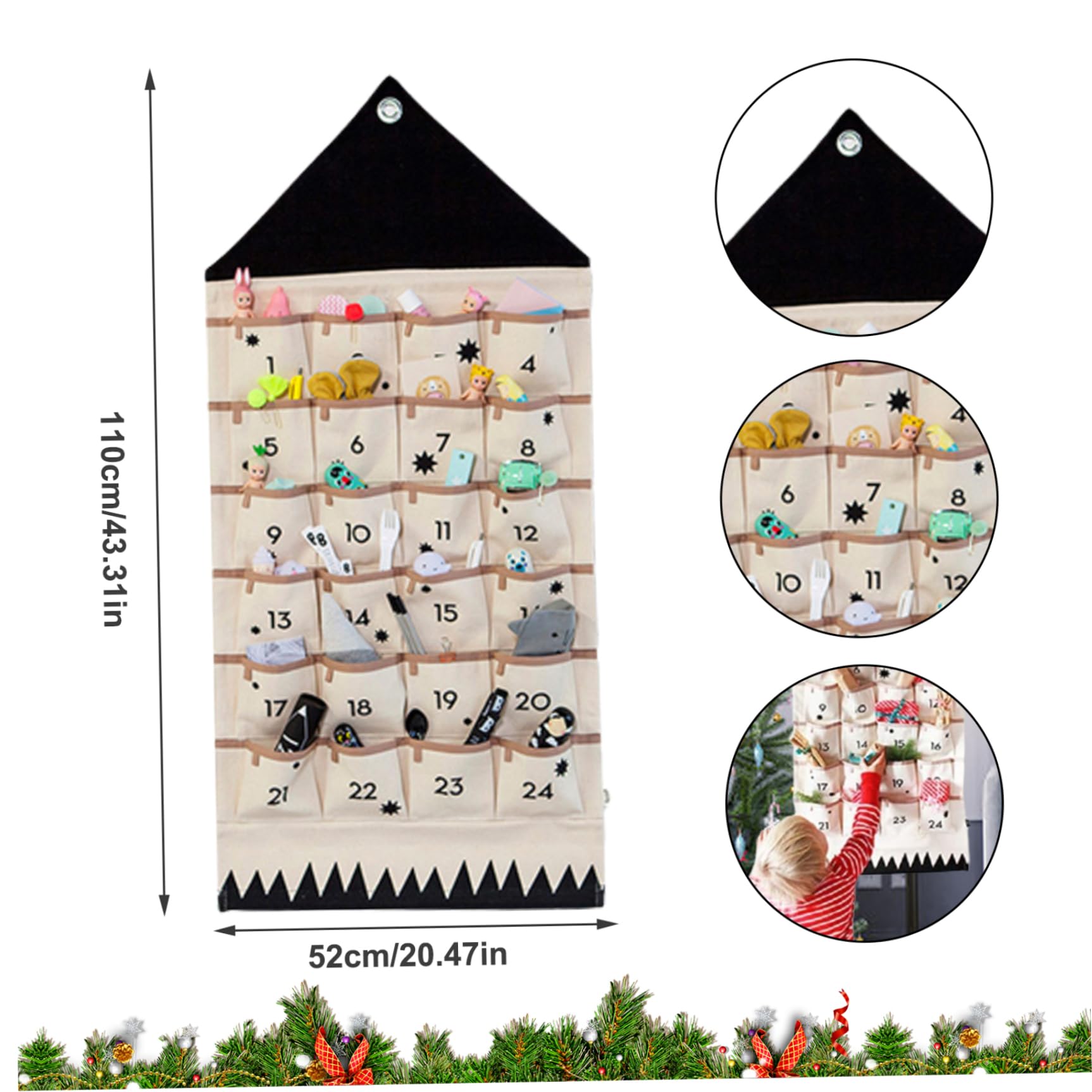 Gcroet Calendario sospeso dell'avvento di Natale con 24 Tasche vuote Calendario per Lotta per Lotto di Stoffa Portatile Vuoto Decorazioni per Il Parete della Porta 24 Tasche