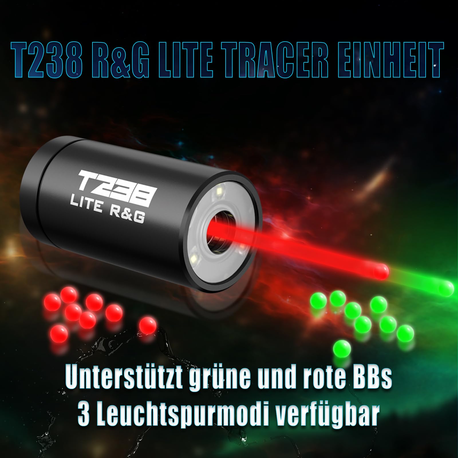 Airsoft Tracer Glow in The Dark, Spitfire Tactical Tracer für Airsoft/Gel Blaster mit 14 mm CCW-Gewindeschnittstelle (LITE R&G, Schwarz)