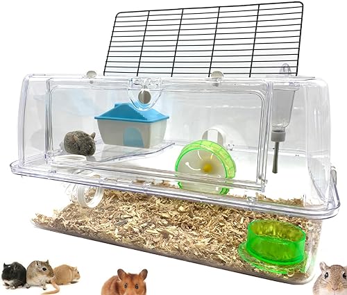 Miniatura 1 de Gran casa de hámster acrílico transparente de lujo de 2 pisos, casa de reptiles, hábitat, ejercicio de rueda para correr, botella de agua, torre de