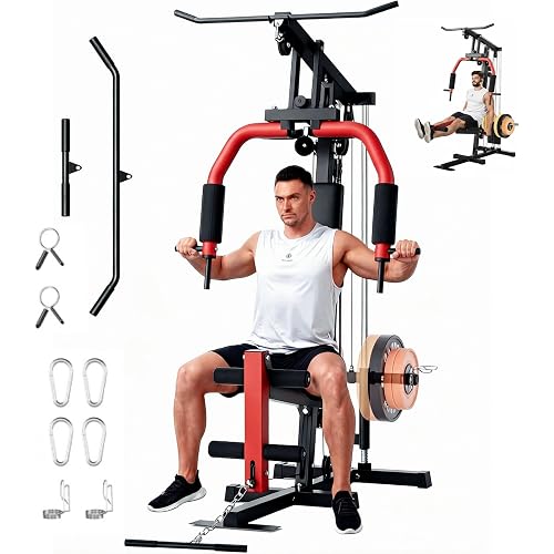 Home Gym Machine, Max 300LBS Capacity Home Gym Equipment with Leg Press, Multifunctional Exercise Equipment for Full Body Strength Training, Fit 1" & 2" Weight Plates (Not Included)