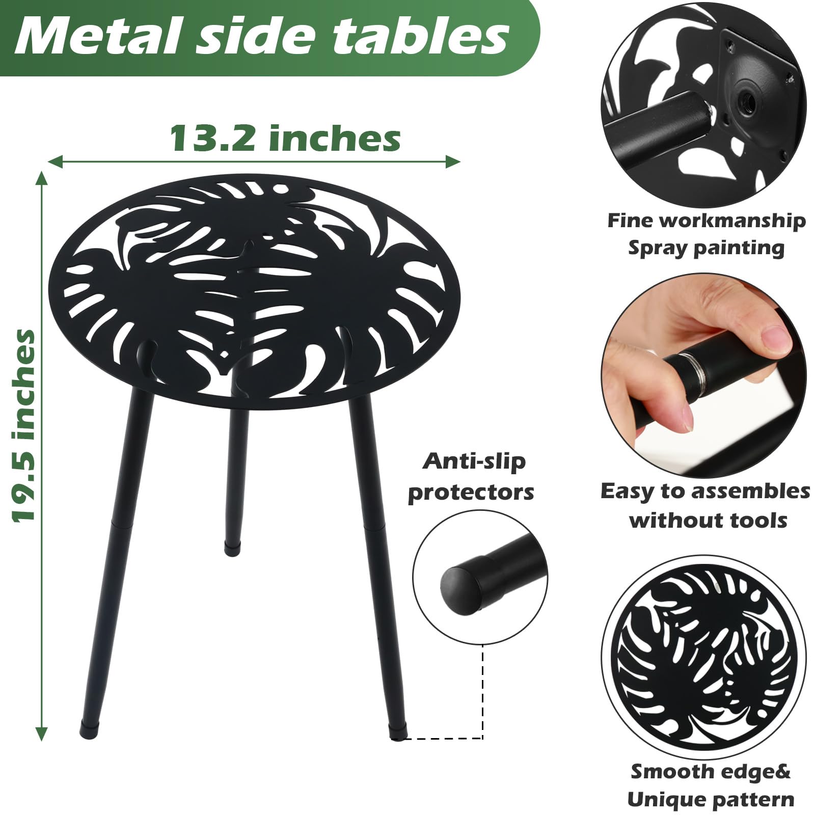 2 paquetes de mesas auxiliares de metal para exteriores, mesa auxiliar pequeña para patio, mesa redonda de esquina de jardín para espacios pequeños, balcón, soporte de plantas de porche para 2