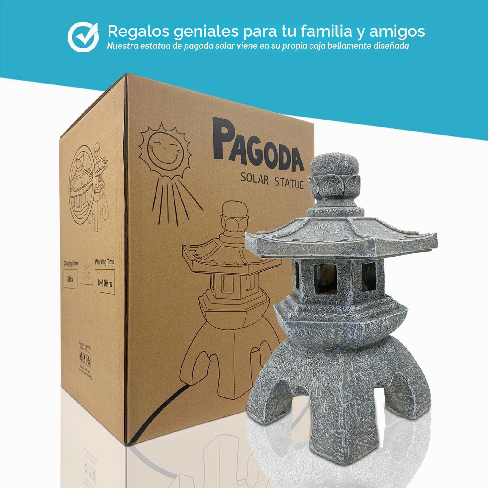 Yeomoo Pagoda Solar Jardín Decoración Exterior - Farol Jardín Figuras Zen Decoración Japonesa para Salón Balcón Terraza Regalos Mujeres Mamá Impermeable Lámpara Solar