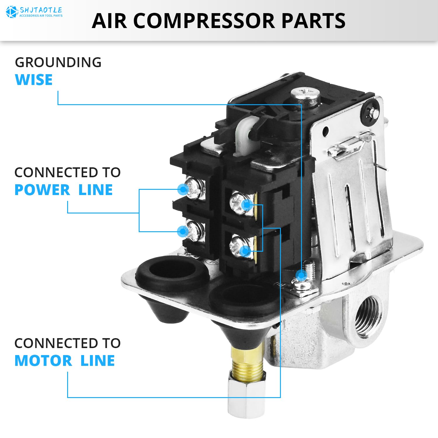 Válvula de control universal del interruptor de presión del compresor de aire (90-120 PSI, 110V-240V) con regulador de 0-180 PSI y válvula de alivio de presión de seguridad, pieza de repuesto de 4
