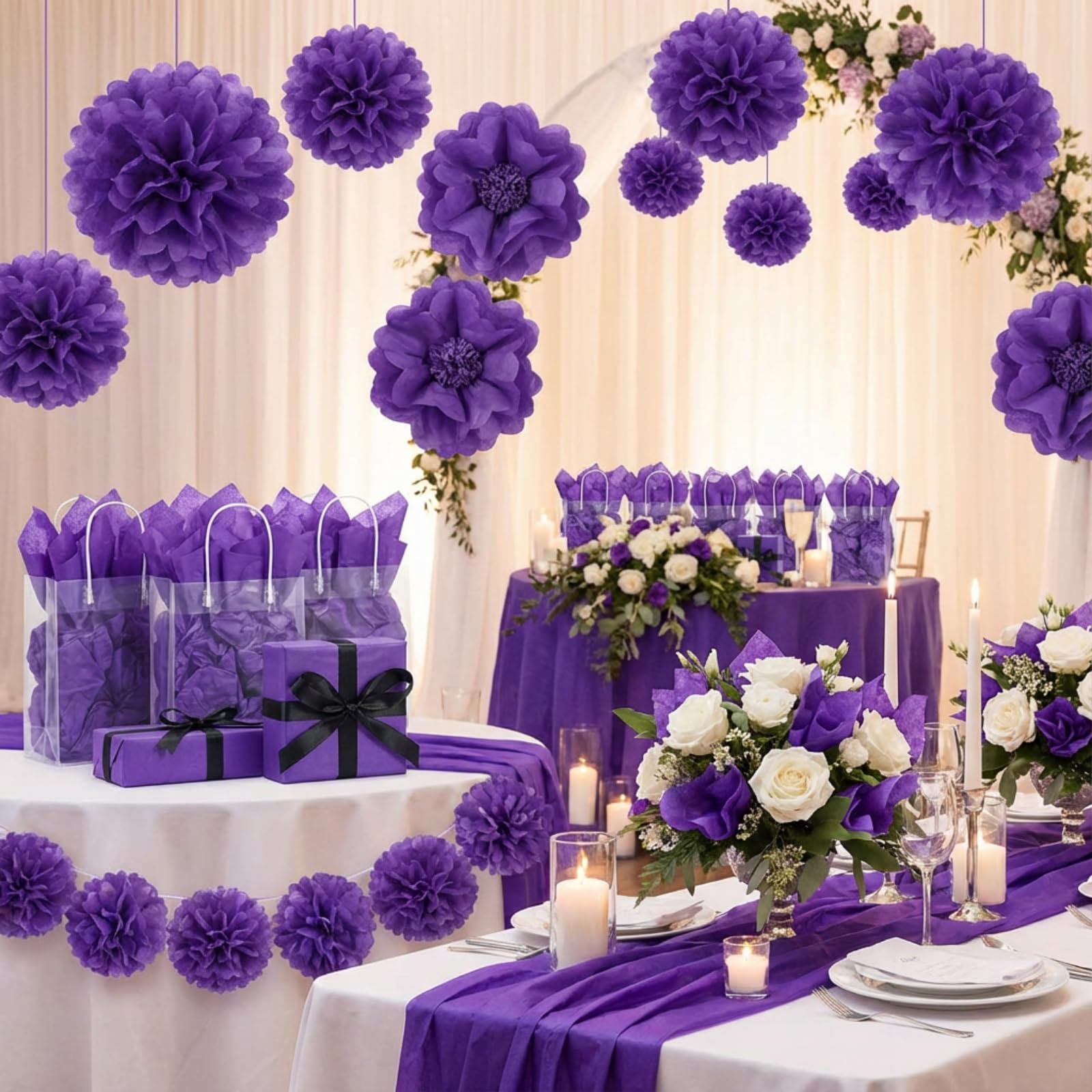 Qilery Lot de 500 feuilles de papier de soie sans acide pour cadeaux, loisirs créatifs, décoration de fête, mariage, fête prénatale (violet) - 38,1 x 50,8 cm