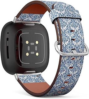 CJBROES Replacement Leather Watch Band, Compatible with Fitbit Versa 3 and Fitbit Sense of Wristband Bracelet Accessory - Vintage Damask Brocade