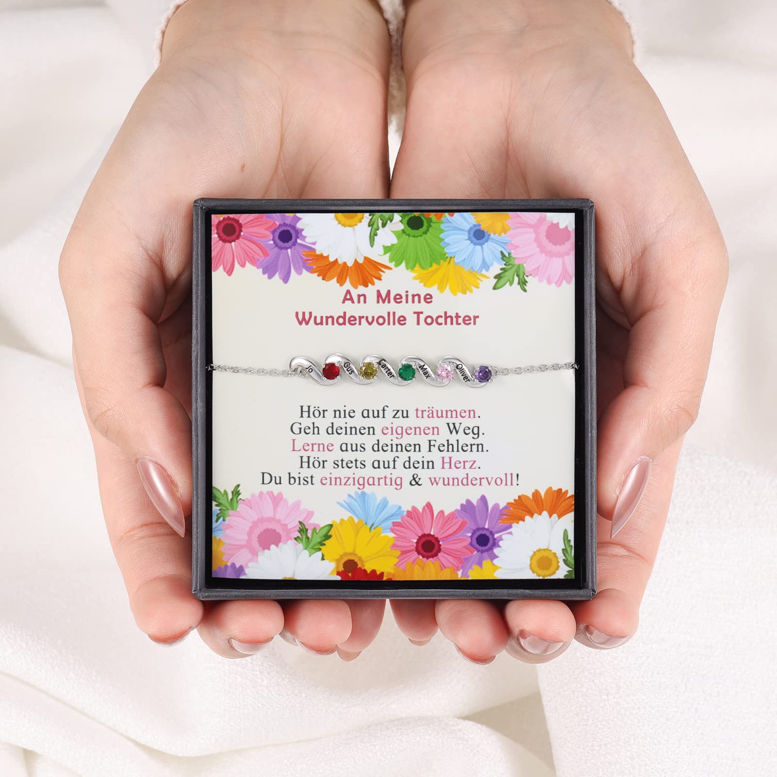 kaululu Bracciale Donna Personalizzato Ciondolo Infinito Coppia Cuore Foto Bracciale Catena Regolabile Simulato Birthstone Inciso Nome Bracciali per Madre Figlia BFF Regali commemorativi (Oro Rosa 2)