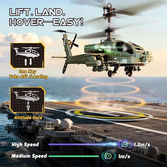 XIKOTEC RC Helicopter, Remote Control Helicopter Toy for Kids, Beginners and Adults with Altitude Hold, Gyro & LED Light, 2 Batteries & USB-C Charging, Gift for Boys Ages 8-12 (Green)