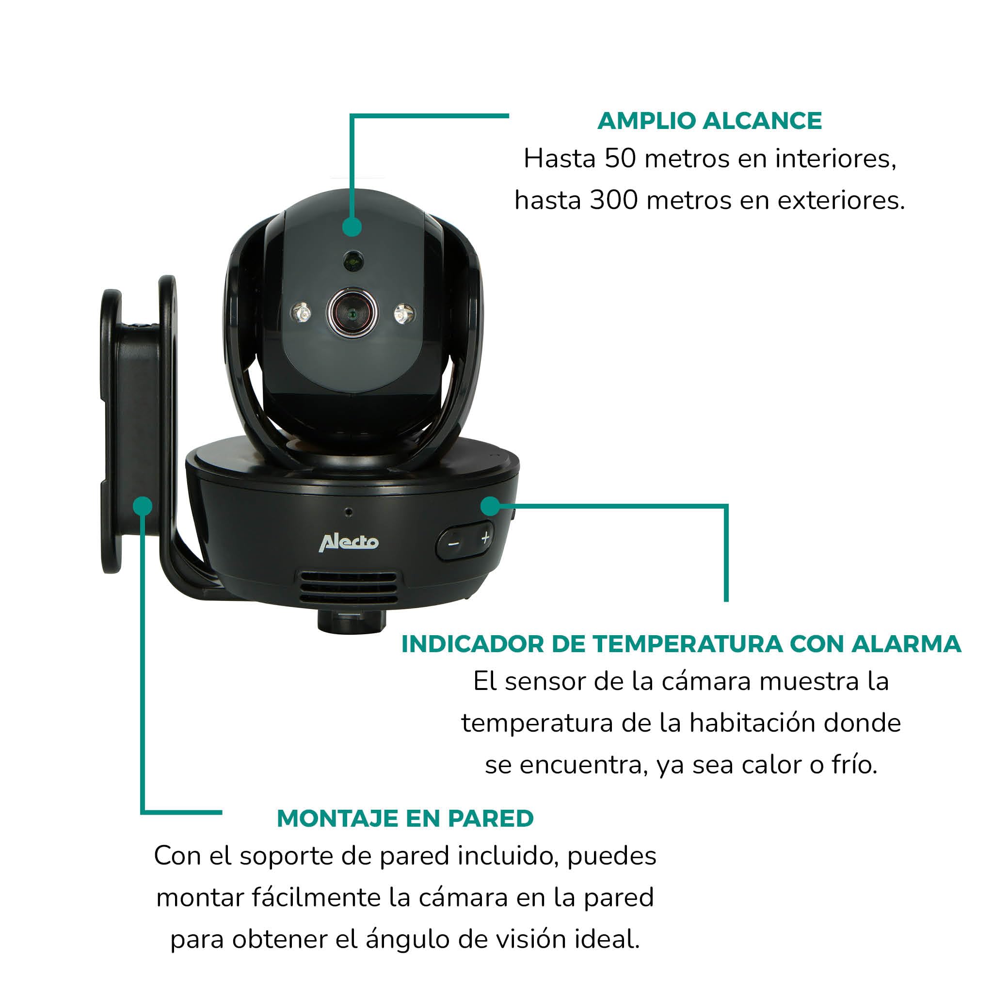 Alecto DVM200MBK Vigilabebés inalámbrico con cámara controlable - Vigilabebés 100% libre de interferencias - Monitor de bebé para interiores con visión nocturna y alto alcance de hasta 300 metros - 11