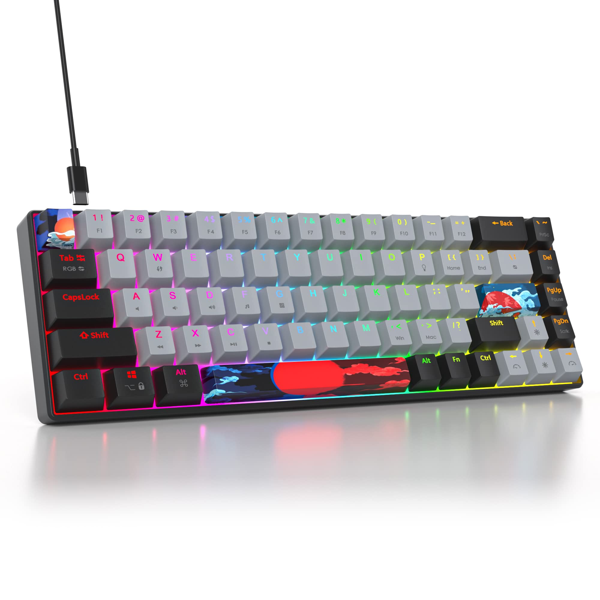 Teclado Mecánico 60%，American QWERTY Layout 68 Teclas Teclado Gaming Retroiluminado RGB, Cableado PBT Keycaps, Compatible con PS5/PS4/Xbox