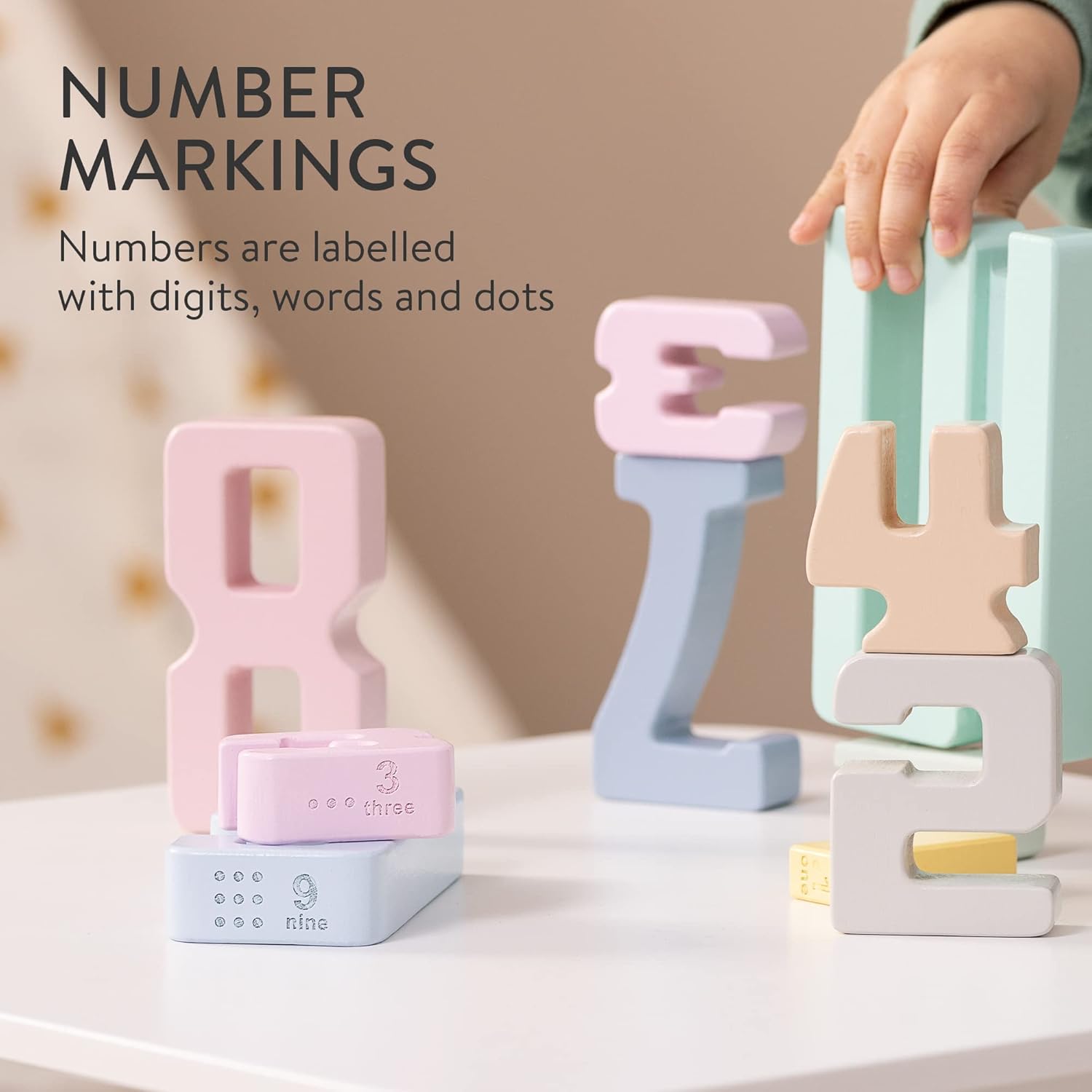 Navaris Wooden Number Blocks (32 Pieces) Stacking Wood Building Block