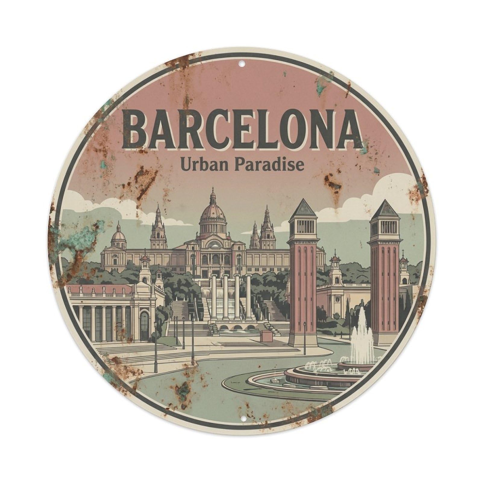 Fqnyr Style Metal Tin Sign Vintage Travel Barcelona Spain Voyage