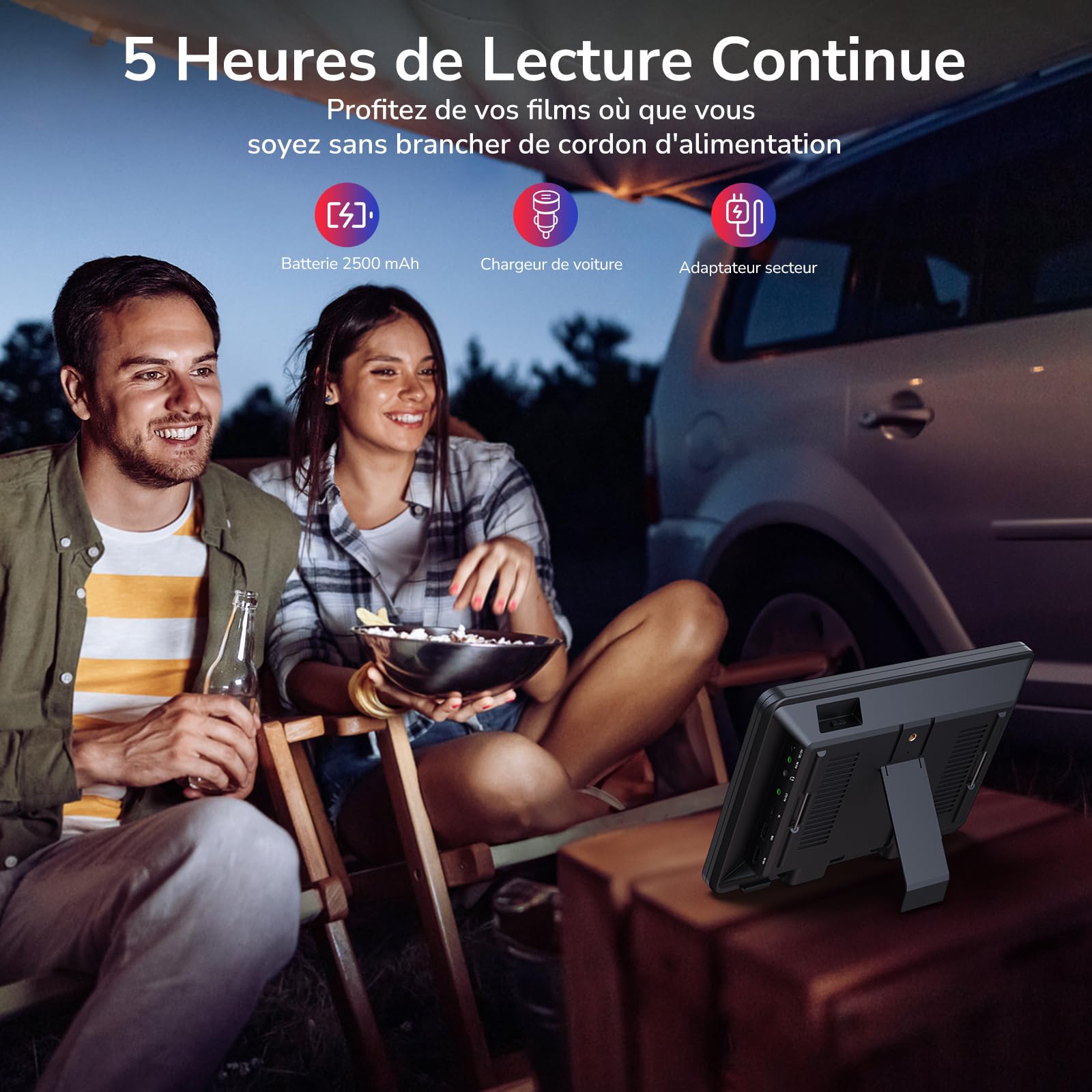 GOnavidio Lecteur DVD portable10,5 Pouces avec HDMI Input, 5 Heures de Batterie Rechargeable, Lecteur DVD Voiture, connecté au téléphone, ecran Enfant appuie tête Equipé Casque