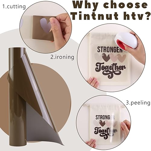 Miniatura 3 de Tintnut Vinilo de transferencia térmica marrón claro de 10 pulgadas x 6 pies, paquete de vinilo marrón HTV para planchar en camisetas, compatible