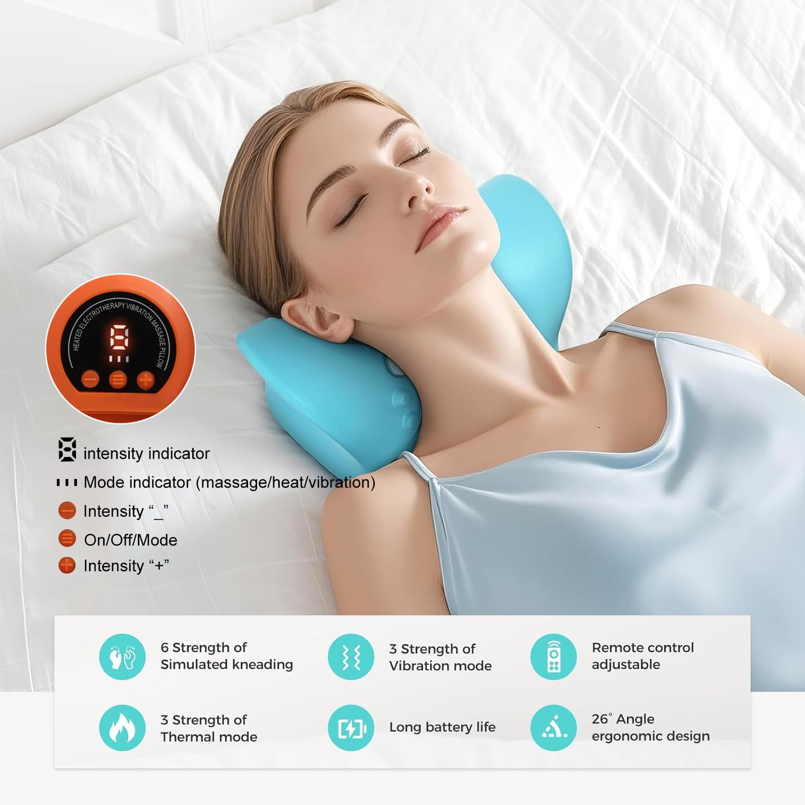 Nackenmassagegerät mit Wärme, 3D-Nackenmassage, Kabelloses Massagegerät für Nacken, 3 Modi & 6 Intensitätsstufen