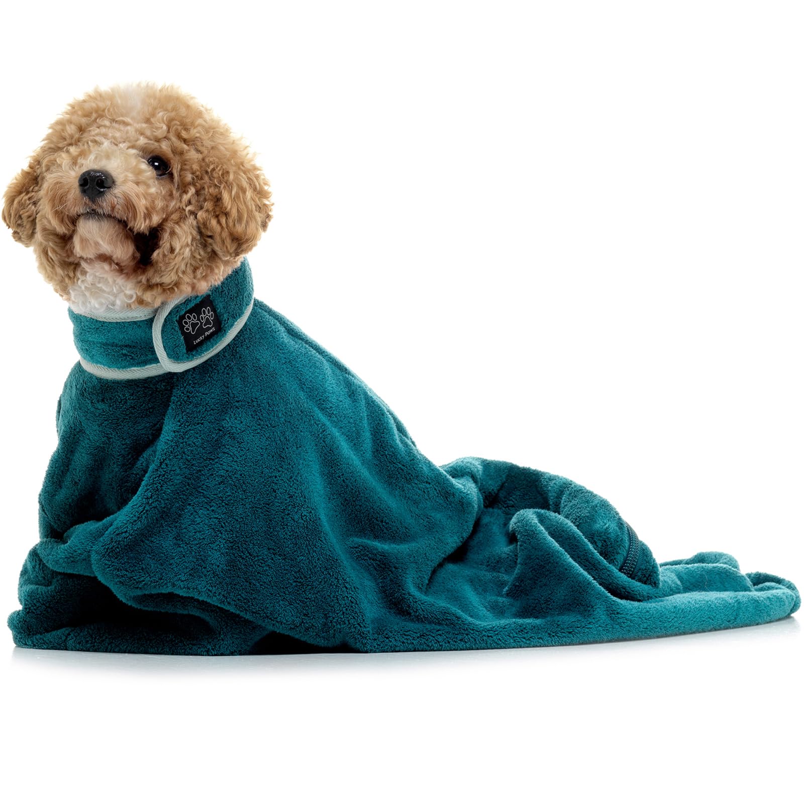 Lucky Paws® UK Dog Drying Bag - Luxurious Dog Towel Bag – Super Absorbent & Soft Dog Towels - Alternative for Dog Towelling Drying Coat - Dog Drying Towels - Perfect for Dog Grooming (XXL, Teal)