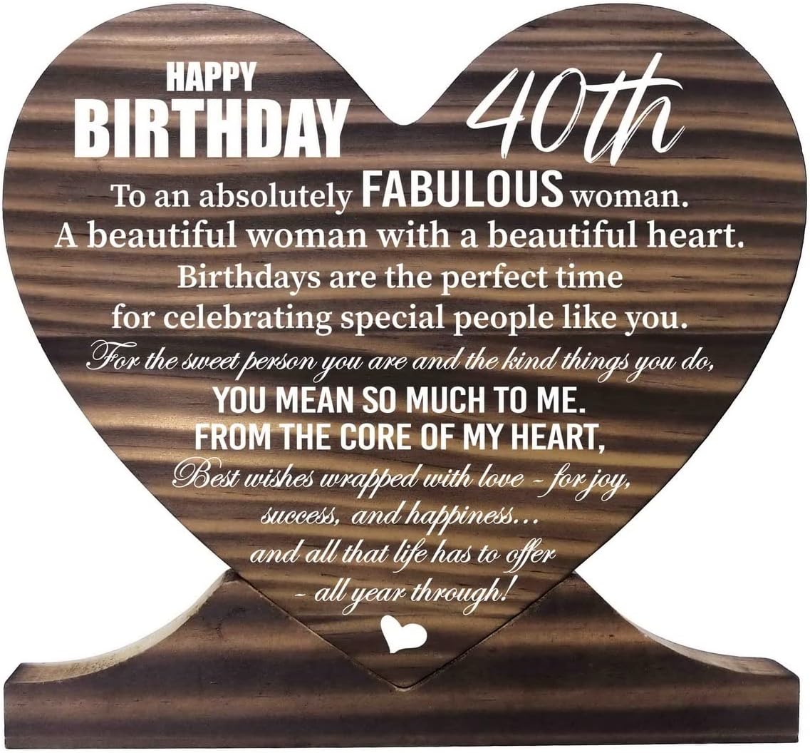 Placa de madera impresa para regalo de 40 cumpleaños, letrero de madera para regalo de cumpleaños número 40 para mujer, placa de madera de regalo,