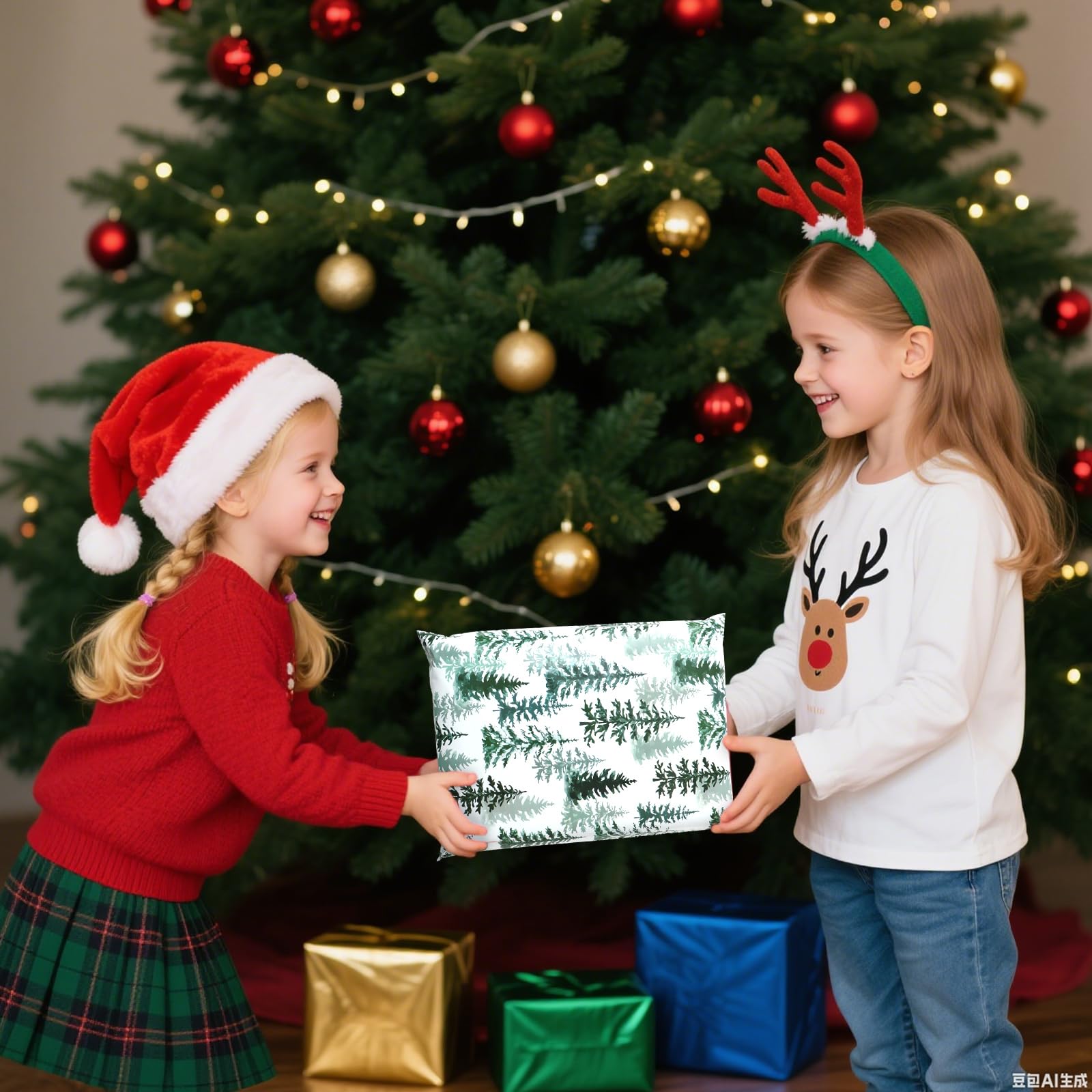 JarThenaAMCS 100 buste postali natalizie in polietilene, 25,4 x 33,5 cm, verde inverno, per albero di Natale, autosigillanti, per abbigliamento di piccole imprese